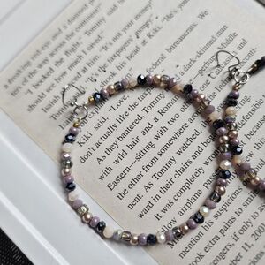 Multicolor Beaded Hoop Earrings — Purple, Pink & Gold Accent
